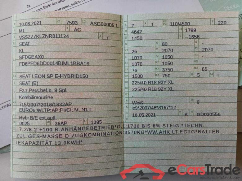 Seat Leon Sportstourer (KL8)(03.2020->) DE - Kb5 1.4 e-HYBRID EU6d, FR OPF (EURO 6d), 2020 - 2024 #2